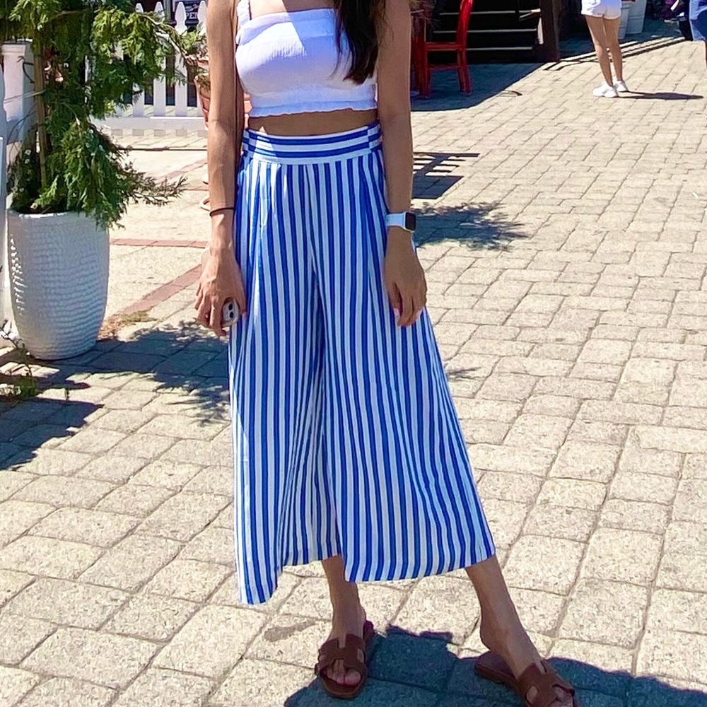 H&M Blue and White Wide Leg Pants